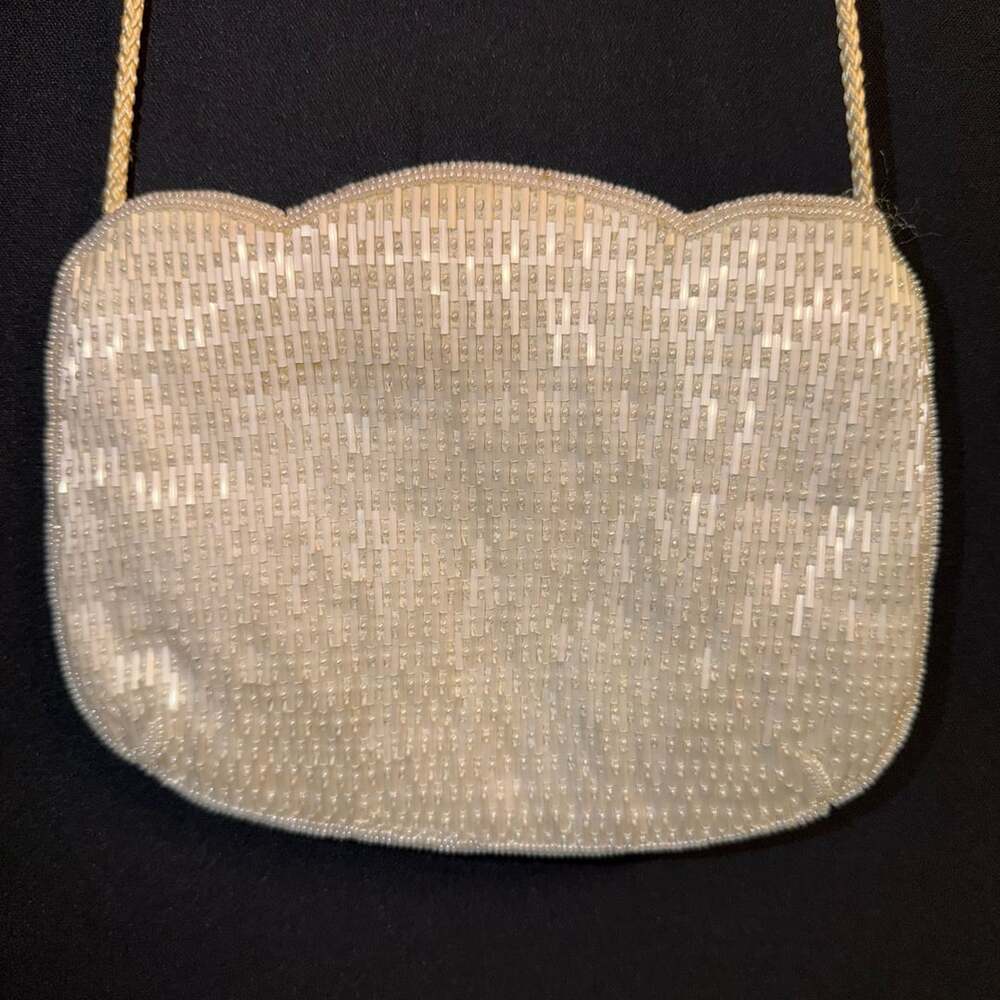 Magid VTG Beaded Shoulder Bag Cream Off White Evening Clutch Handbag